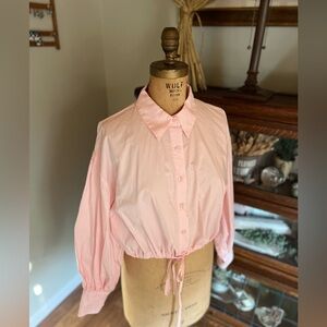 Sans Souci long sleeve pink button down blouse with puffy long sleeves medium